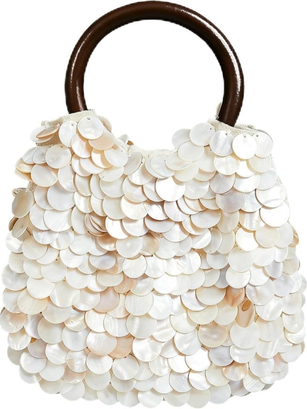 Natural Seashell Clutch Handbag with Wooden Handle - Chic Beach Purse for Summer